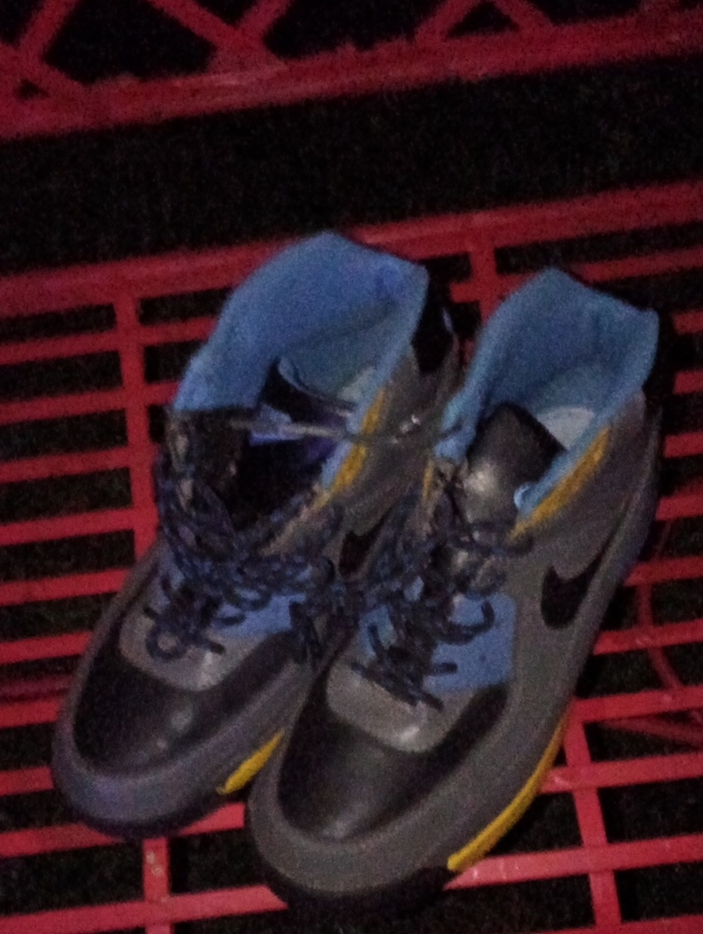 Men's Gray and Blue Athletic Shoes with Black Swoosh